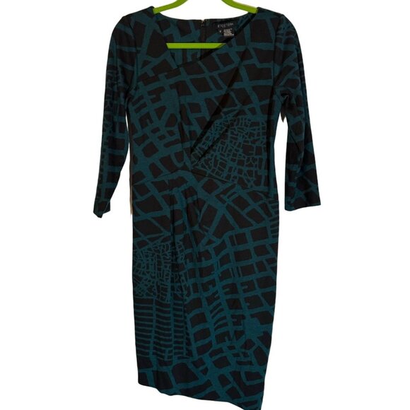 Etcetera 3/4 Sleeve  Dress Size 6 Black & Teal Geometric Pattern Dress - Picture 1 of 12